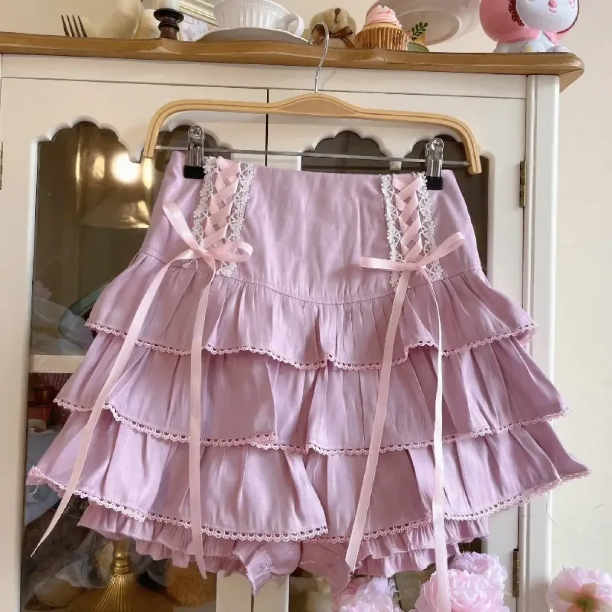 Kawaii Lolita High Waist Bandage Pleated Skirt - Bottoms - Pleated Skirt - 12