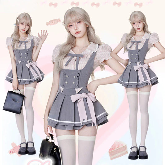 Kawaii Lolita Skirt Set – Puff Sleeve Top & Pleated Skirt - Bottoms - 2025 - 1 - Worldwide Shipping