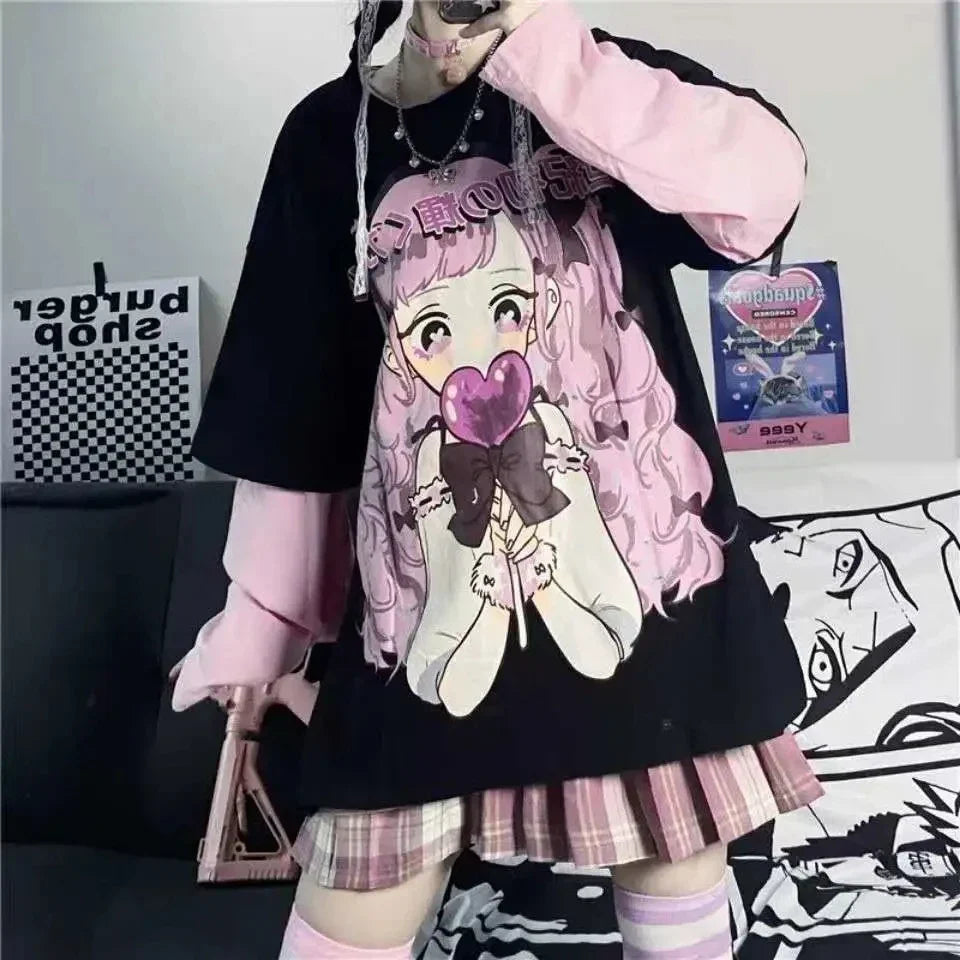 Anime Kawaii Long Sleeve Hoodie - Loose Harajuku E-Girl Sweatshirt - T-Shirts - Shirts & Tops - 3 - 2024