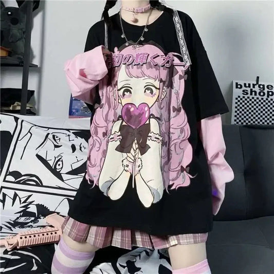 Anime Kawaii Long Sleeve Hoodie - Loose Harajuku E-Girl Sweatshirt - T-Shirts - Shirts & Tops - 2 - 2024