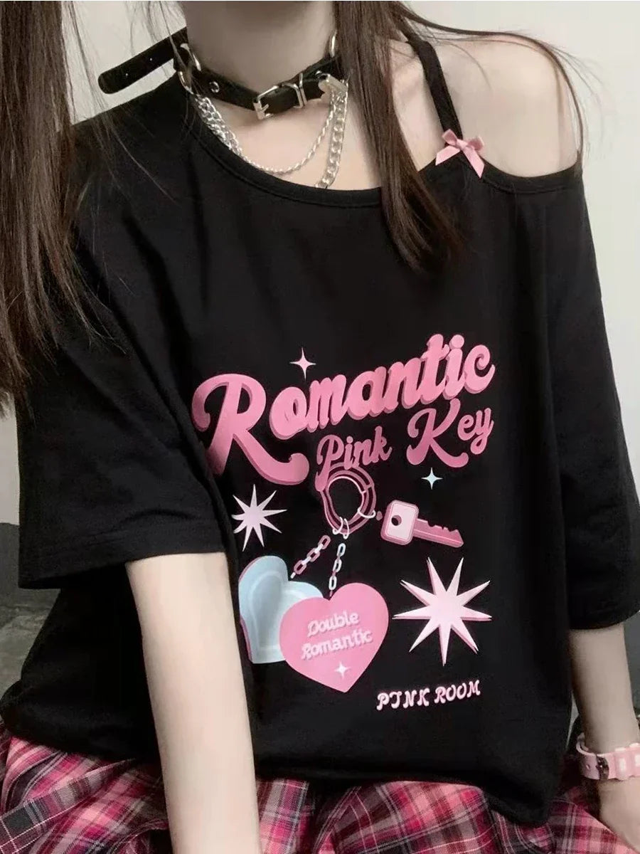 Kawaii Off-Shoulder Graphic Tee for Women - T-Shirts - Shirts & Tops - 13 - 2024