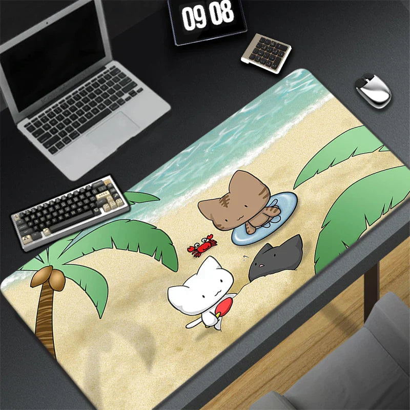 Kawaii Office Desk Mat - Adorned with Cute Cat Designs - Beach Cat / 600x300x3mm - All Products - Mouse Pads - 3 - 2024