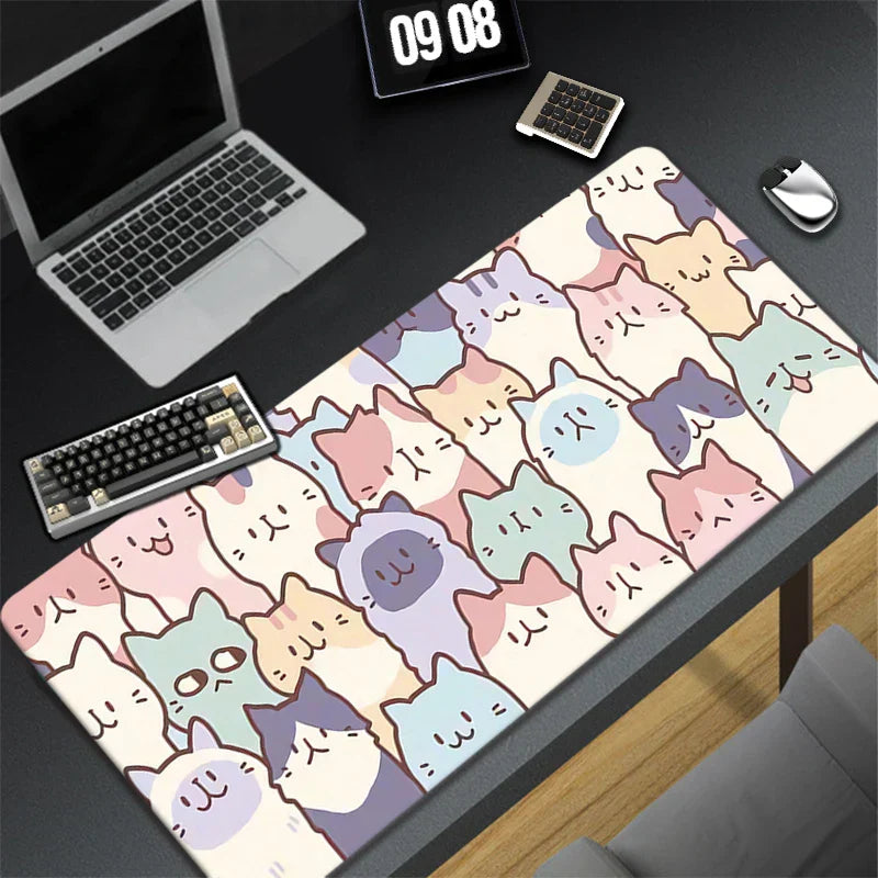 Kawaii Office Desk Mat - Adorned with Cute Cat Designs - Cat Crowd / 600x300x3mm - All Products - Mouse Pads - 4 - 2024