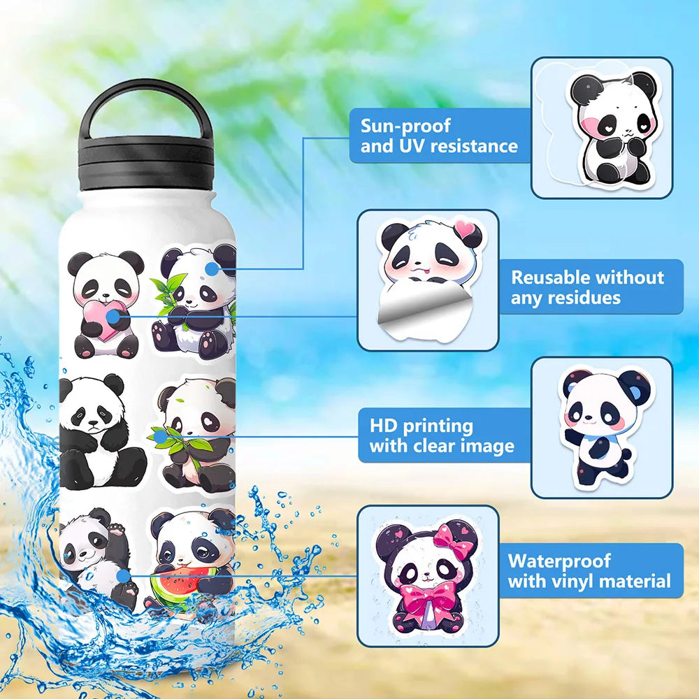 Kawaii Panda Stickers Pack - 10/50Pcs Cartoon Decals for Luggage & Notebooks - All Products - Decorative Stickers - 6