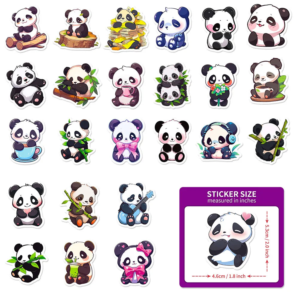 Kawaii Panda Stickers Pack - 10/50Pcs Cartoon Decals for Luggage & Notebooks - All Products - Decorative Stickers - 3