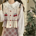 Kawaii Patchwork Cherry Bow Knit Sweater Vest - Sweaters - 10