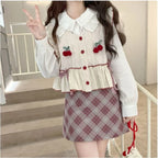Kawaii Patchwork Cherry Bow Knit Sweater Vest - Sweaters - 11