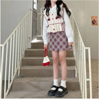 Kawaii Patchwork Cherry Bow Knit Sweater Vest - Sweaters - 13