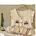 Kawaii Patchwork Cherry Bow Knit Sweater Vest - Sweaters - 3
