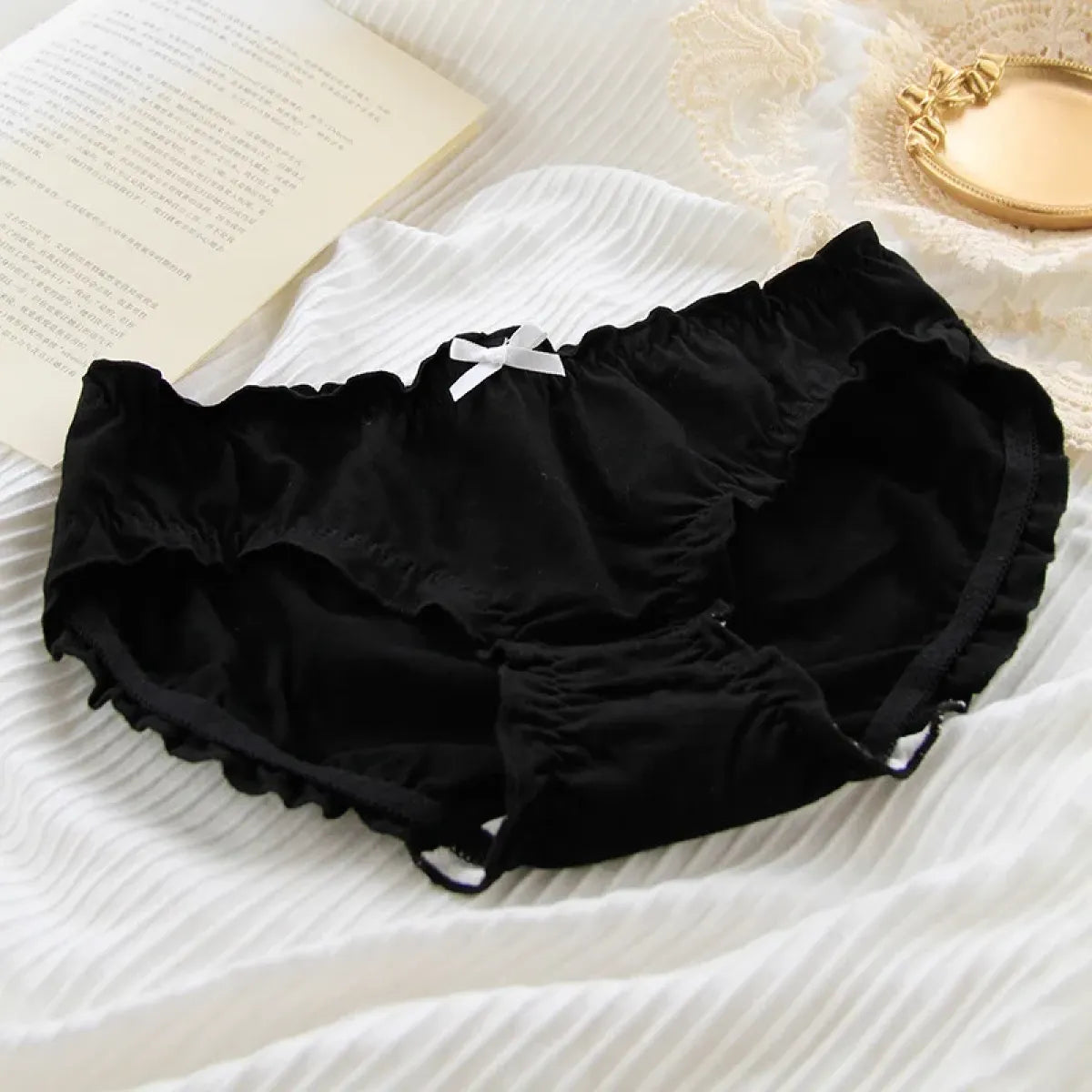Kawaii Ruffle Edge Cotton Panties – Breathable Seamless Mid-Waist Lingerie - Women’s Clothing & Accessories - Lingerie
