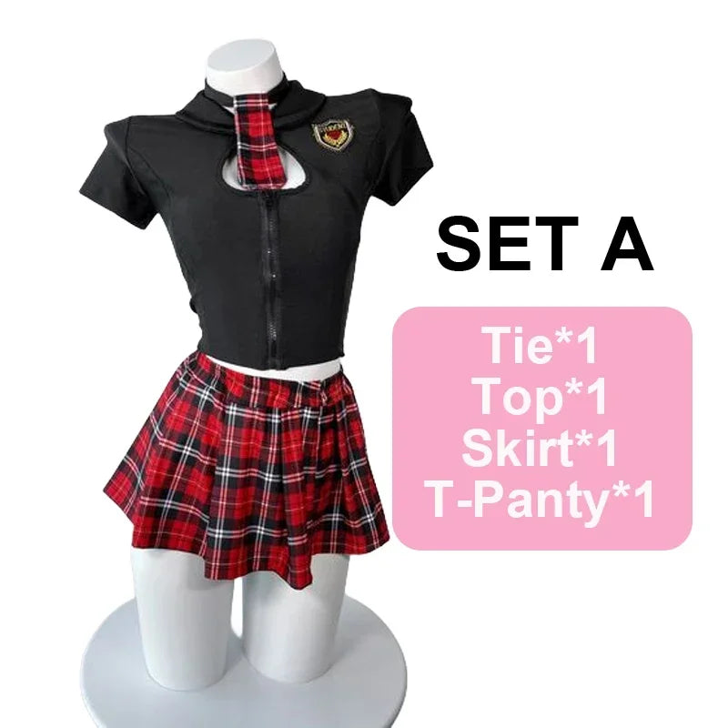 Kawaii School Girl Plaid Skirt Lingerie Set - Set A / fit 40-60KG - Bottoms - Lingerie - 7 - 2024