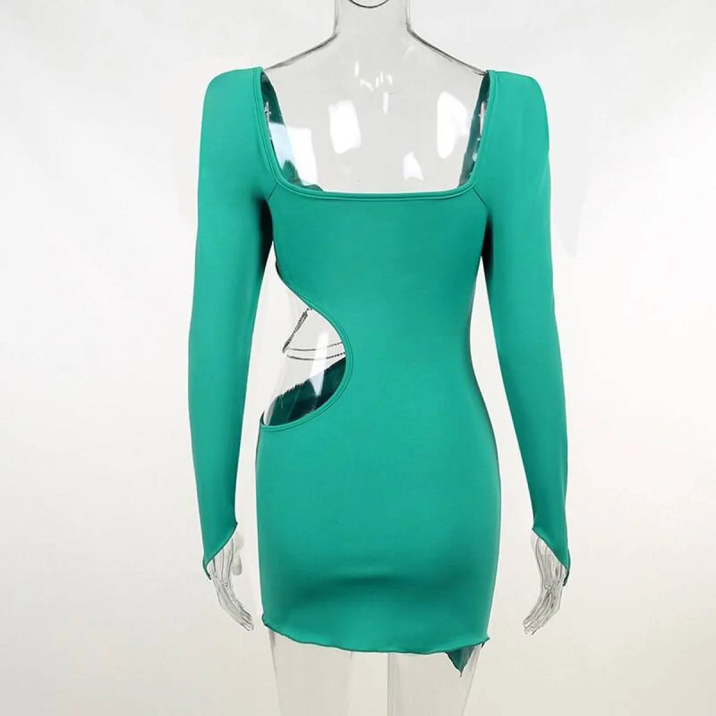 Hollow Out Full Sleeve Mini Dress - All Dresses - 23