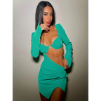 Hollow Out Full Sleeve Mini Dress - All Dresses - 2