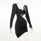 Hollow Out Full Sleeve Mini Dress - All Dresses - 25