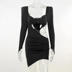 Hollow Out Full Sleeve Mini Dress - All Dresses - 24