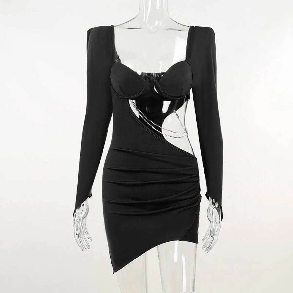 Hollow Out Full Sleeve Mini Dress - All Dresses - 24