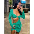 Hollow Out Full Sleeve Mini Dress - All Dresses - 3