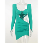 Hollow Out Full Sleeve Mini Dress - All Dresses - 6