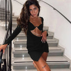 Hollow Out Full Sleeve Mini Dress - All Dresses - 20