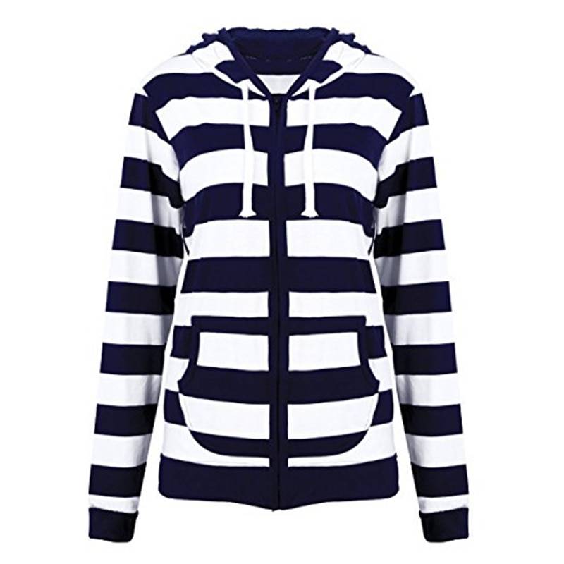 Striped Zip Up Hoodie - Women’s Clothing & Accessories - Shirts & Tops - 13 - 2024