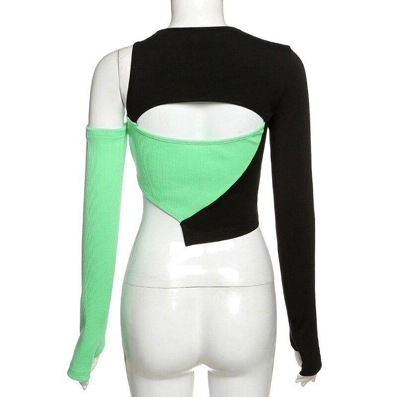 Green Black One Shoulder Top - T-Shirts - Shirts & Tops - 9 - 2024