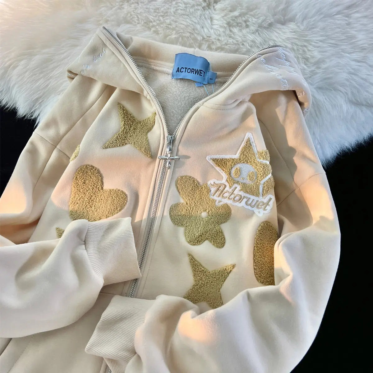 Oversized Kawaii Stars Hoodie - Light Yellow / XL - Hoodies & Sweatshirts - Shirts & Tops - 5 - 2024