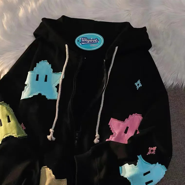 Oversized Kawaii Stars Hoodie - Black / XL - Hoodies & Sweatshirts - Shirts & Tops - 6 - 2024