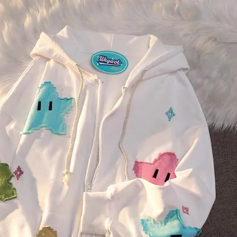 Oversized Kawaii Stars Hoodie - White / XXL - Hoodies & Sweatshirts - Shirts & Tops - 7 - 2024