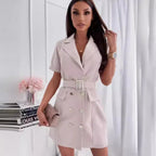 Chic Blazer-Inspired Cinched Waist Mini Dress - All Dresses - 5