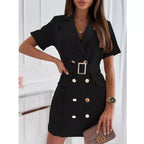 Chic Blazer-Inspired Cinched Waist Mini Dress - All Dresses - 4