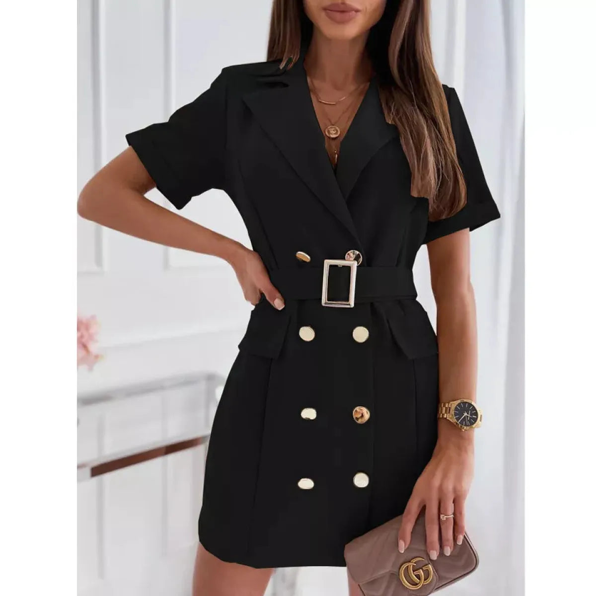Chic Blazer-Inspired Cinched Waist Mini Dress - All Dresses - 4