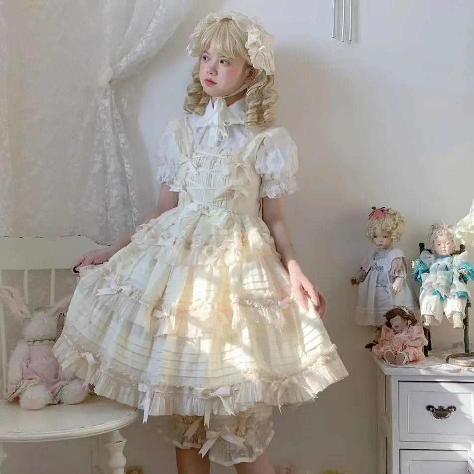 Pink Sweet Kawaii Strawberry Print JSK Lolita Dress - Cute Red Lolita Dress - sleeveless apricot / XS Lolita - All