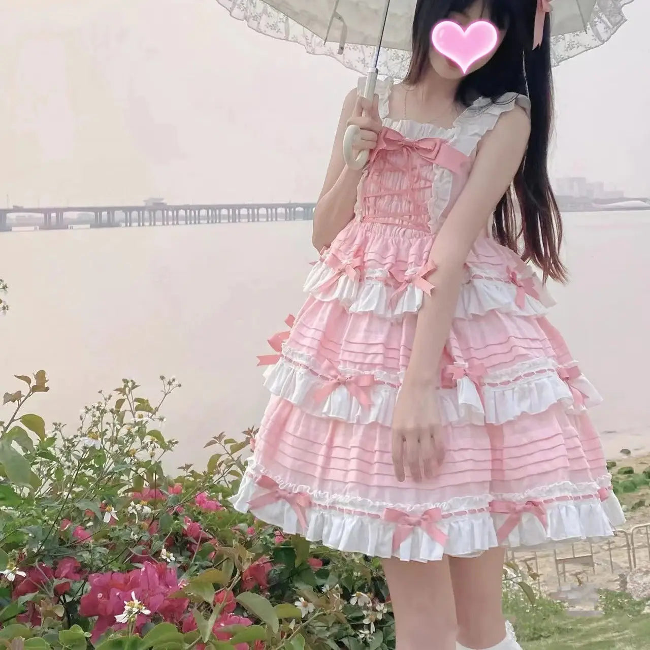 Pink Sweet Kawaii Strawberry Print JSK Lolita Dress - Cute Red Lolita Dress - sleeveless pink / XS Lolita - All Dresses