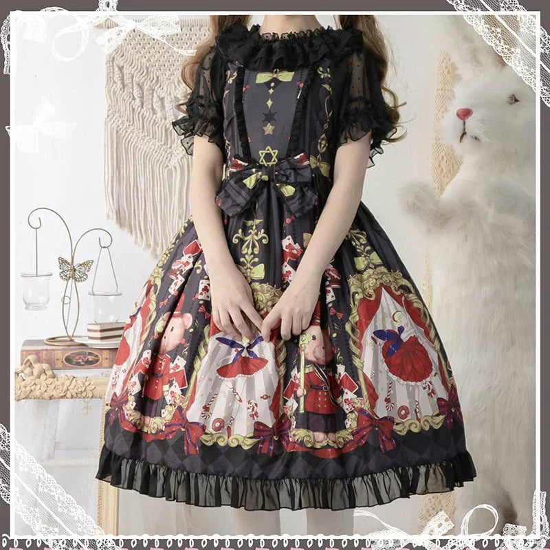 Pink Sweet Kawaii Strawberry Print JSK Lolita Dress - Cute Red Lolita Dress - sleeveless black / XS Lolita - All