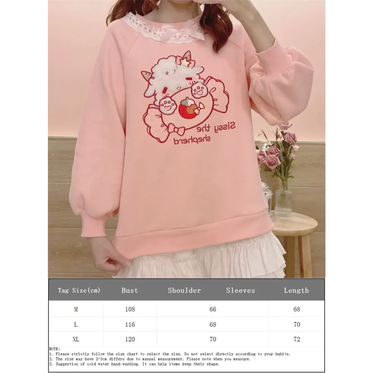 Lace Collar Lamb Candy Embroidered Kawaii Sweatshirt - T-Shirts - Sweatshirt - 3