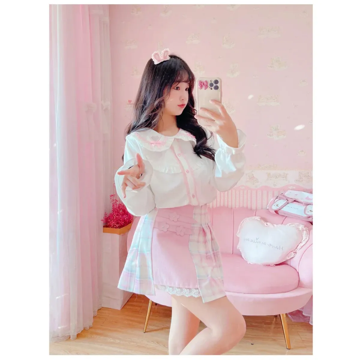 Kawaii Winter Wonderland: High-Waist Plaid Mini Skirt - Bottoms - 5