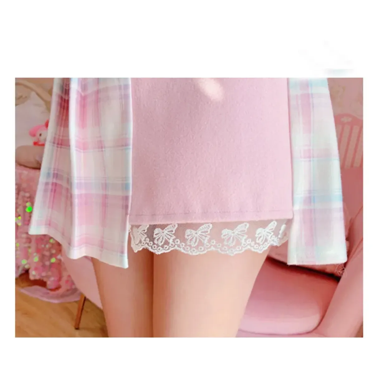 Kawaii Winter Wonderland: High-Waist Plaid Mini Skirt - Bottoms - 4