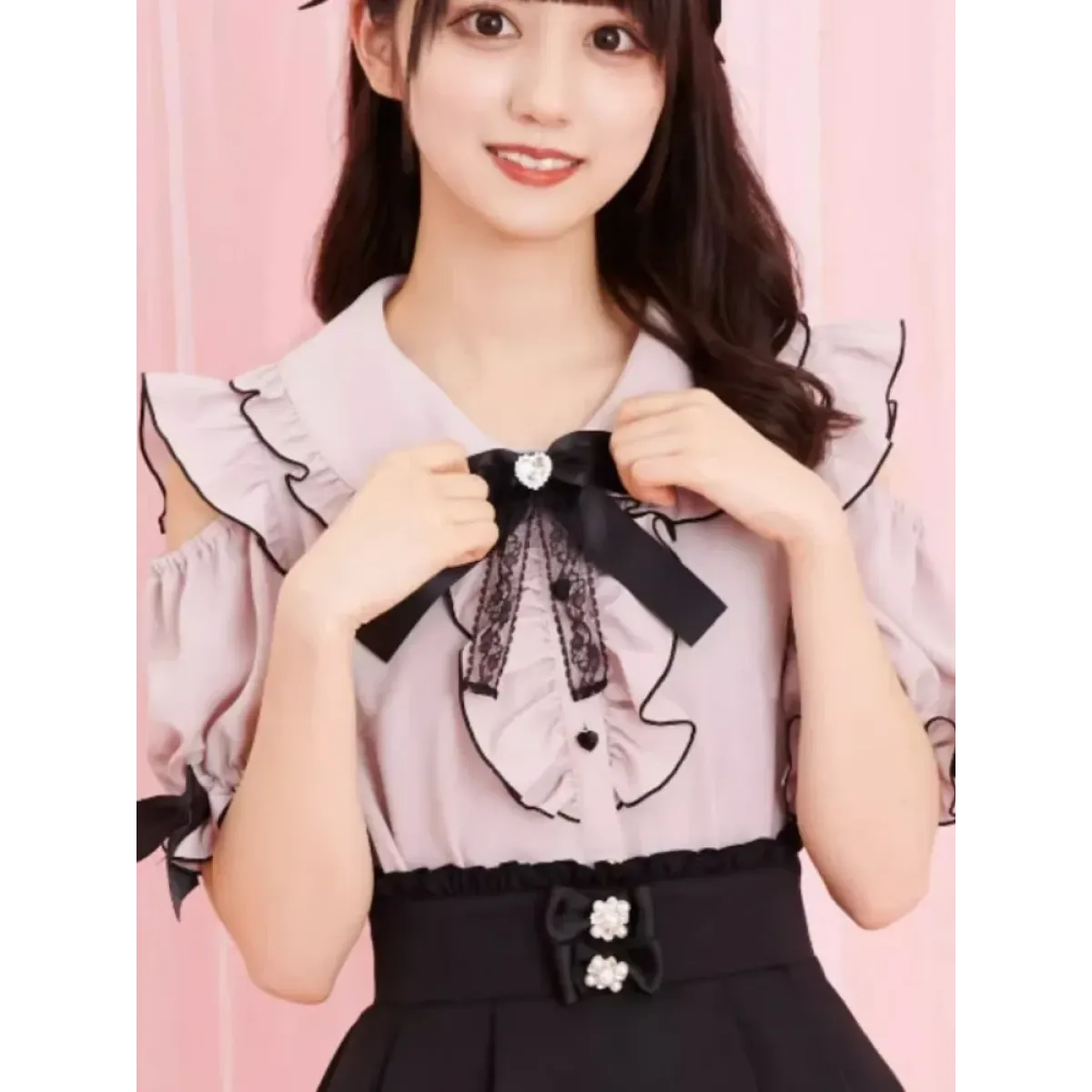 Sweet Lolita Ruffled Blouse - Bow Top Kawaii Y2K Aesthetic - Blouses & Shirts - Short - Shirt - Blouses - 3