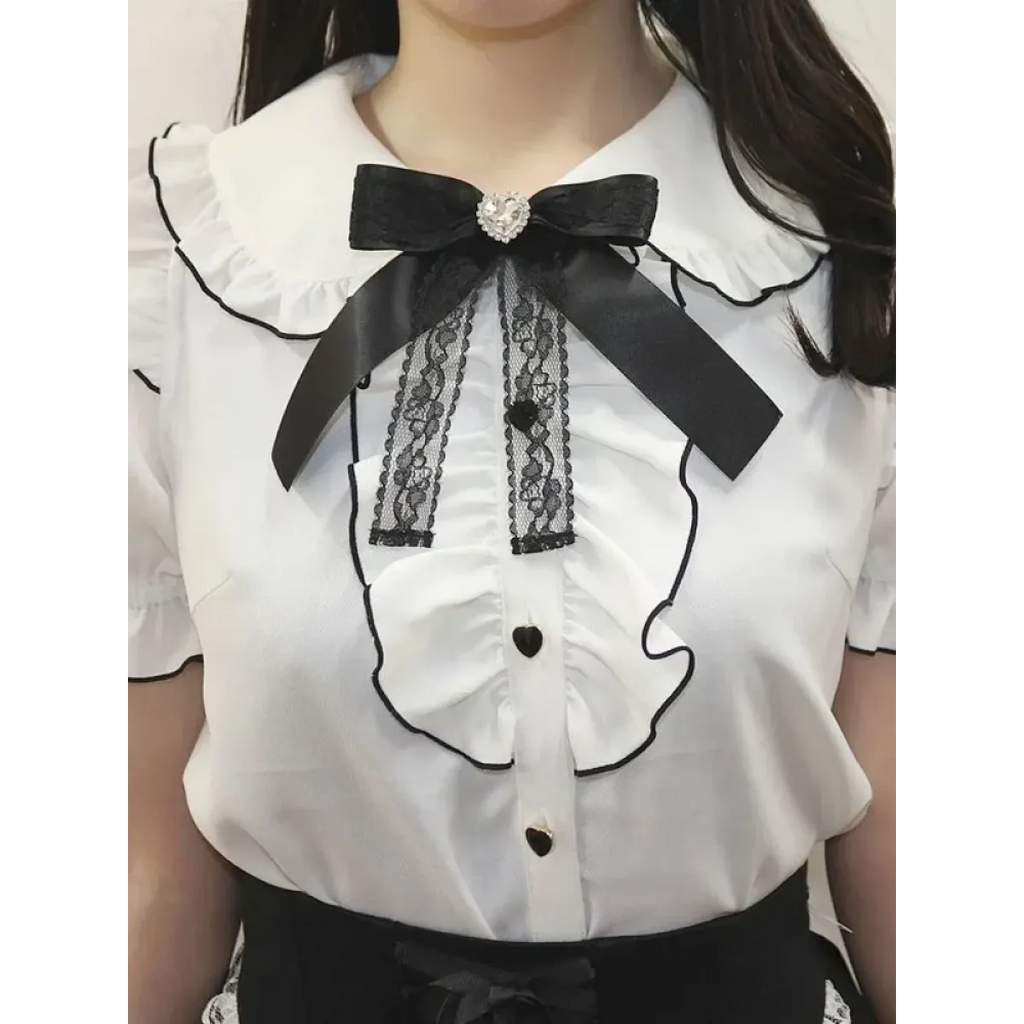 Sweet Lolita Ruffled Blouse - Bow Top Kawaii Y2K Aesthetic - Blouses & Shirts - Short - Shirt - Blouses - 4