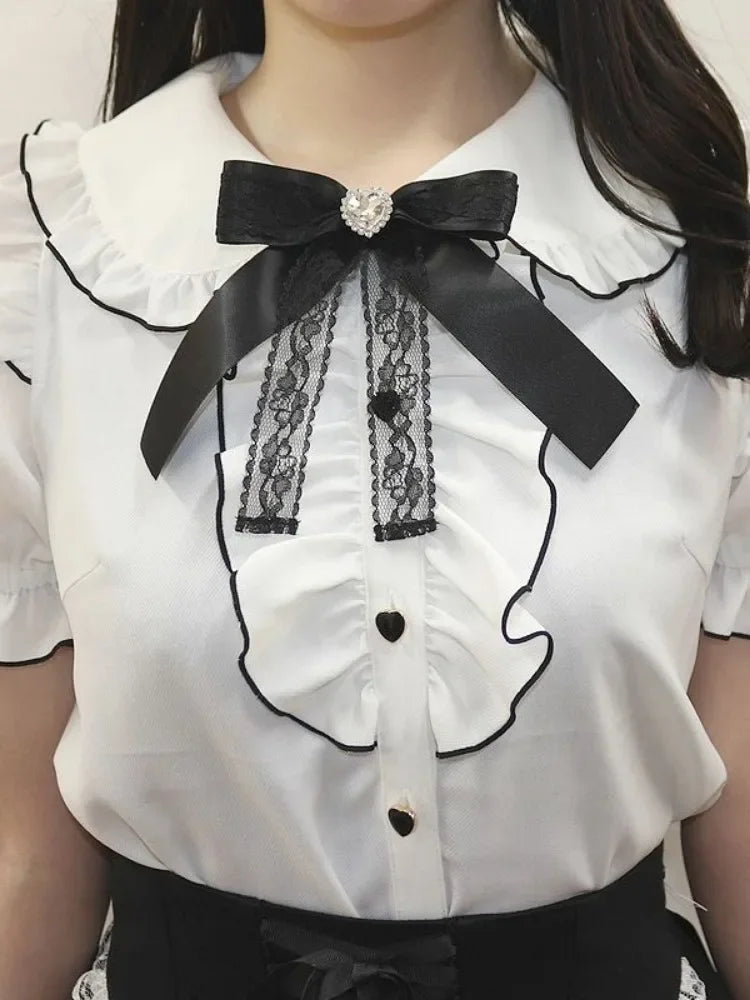 Sweet Lolita Ruffled Blouse - Bow Top Kawaii Y2K Aesthetic - Blouses & Shirts - Blouses - 2024 - 4 - Worldwide Shipping