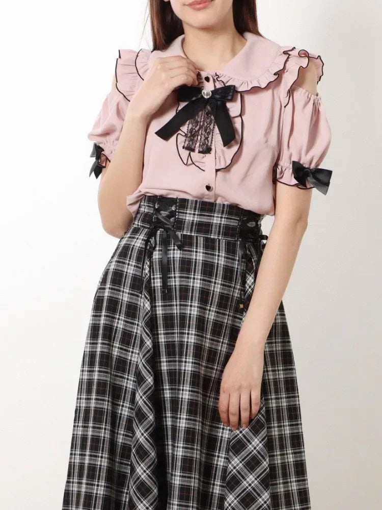 Sweet Lolita Ruffled Blouse - Bow Top Kawaii Y2K Aesthetic - Blouses & Shirts - Blouses - 2024 - 5 - Worldwide Shipping