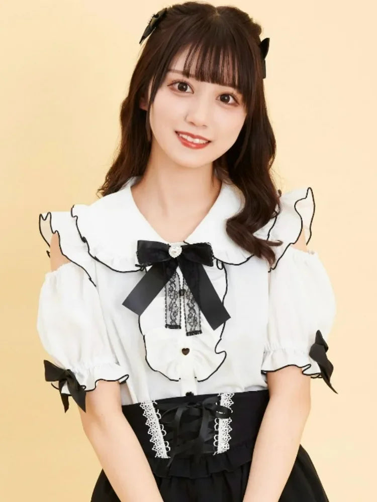 Sweet Lolita Ruffled Blouse - Bow Top Kawaii Y2K Aesthetic - Blouses & Shirts - Blouses - 2024 - 6 - Worldwide Shipping