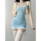 Lace Bodycon Mini Dress Set – Kawaii Y2K Corset Halter - All Dresses - Long - Other - Clothing Sets - 2