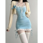 Lace Bodycon Mini Dress Set – Kawaii Y2K Corset Halter - All Dresses - Long - Other - Clothing Sets - 3