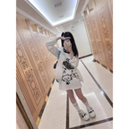 Off-Shoulder Cat Print T-Shirt – Kawaii Y2K Grunge Top - T-Shirts - Short - Asymmetric - T-Shirts - 5