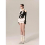 Lace Bow Cutout Top – Kawaii Y2K Harajuku Aesthetic - T-Shirts - Long - Asymmetric - Blouses - 6