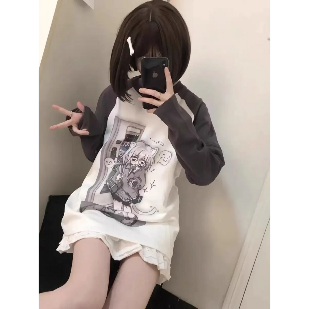 Kawaii Y2K Harajuku Top – Detachable Sleeve Anime Tee - T-Shirts - Long - Crew - Women’s Hoodies - 3