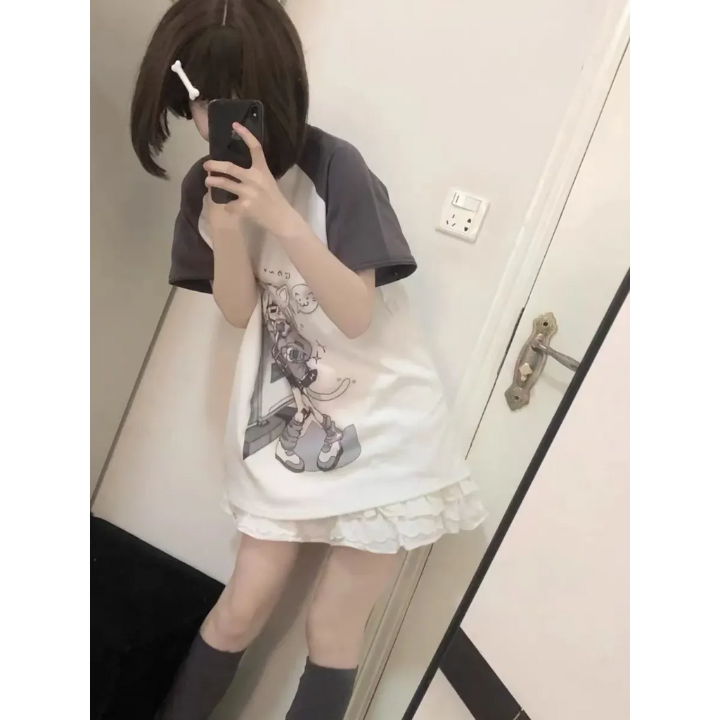 Kawaii Y2K Harajuku Top – Detachable Sleeve Anime Tee - T-Shirts - Long - Crew - Women’s Hoodies - 4