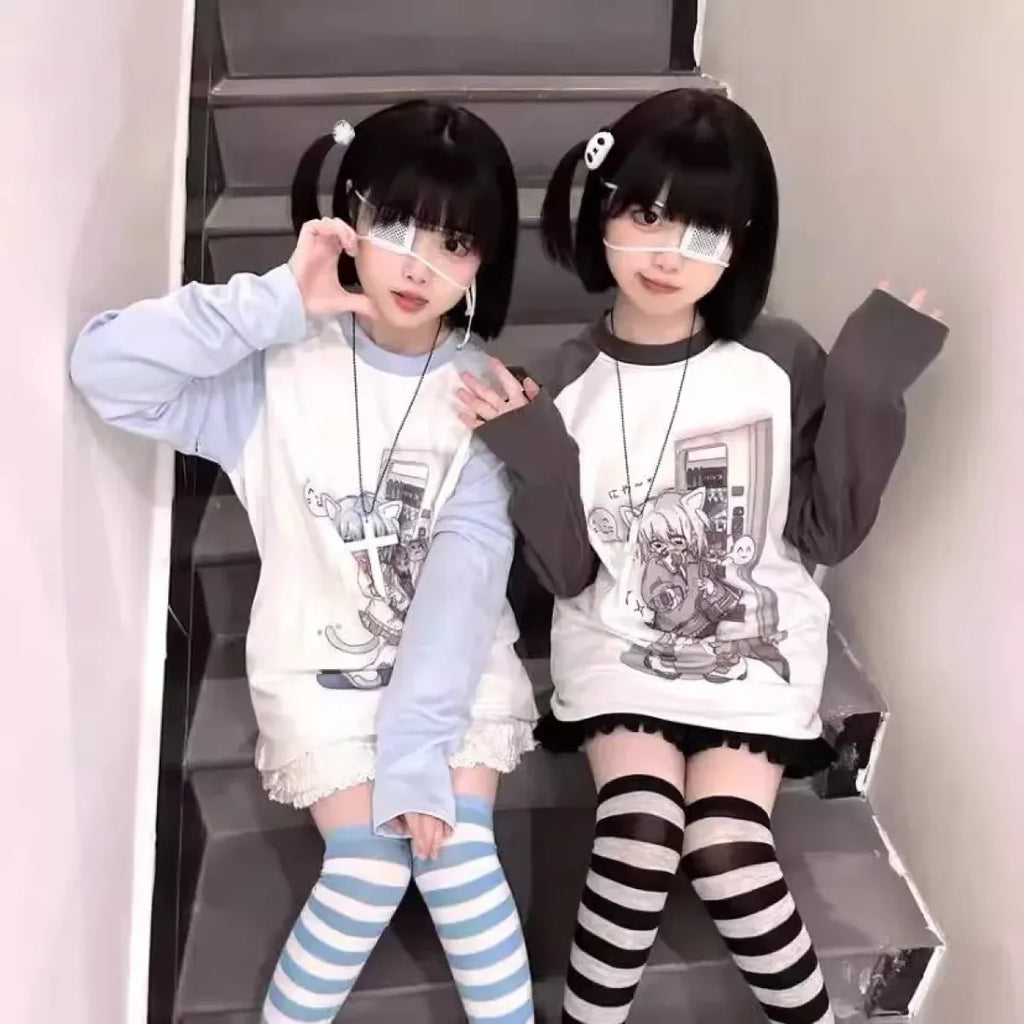 Kawaii Y2K Harajuku Top – Detachable Sleeve Anime Tee - T-Shirts - Long - Crew - Women’s Hoodies - 5