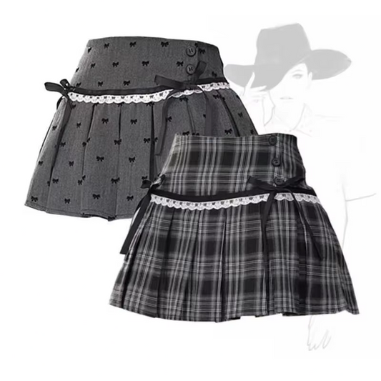 Kawaii Y2K Pleated Mini Skirt – Japanese Bow Lace Plaid Chic - Bottoms - 2025 - 1 - Worldwide Shipping